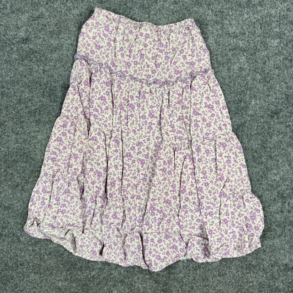 Art Class Skirt Girls Size S (6/7) Purple Floral Tiered Rayon Elastic Waist Boho
